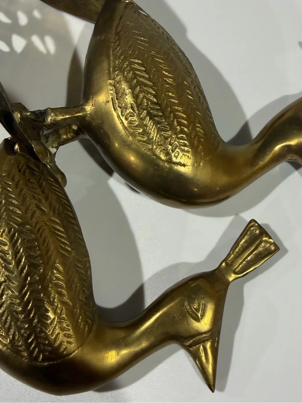 Vintage Set of 2 Brass Gold Peacocks Figurines MCM 10.5